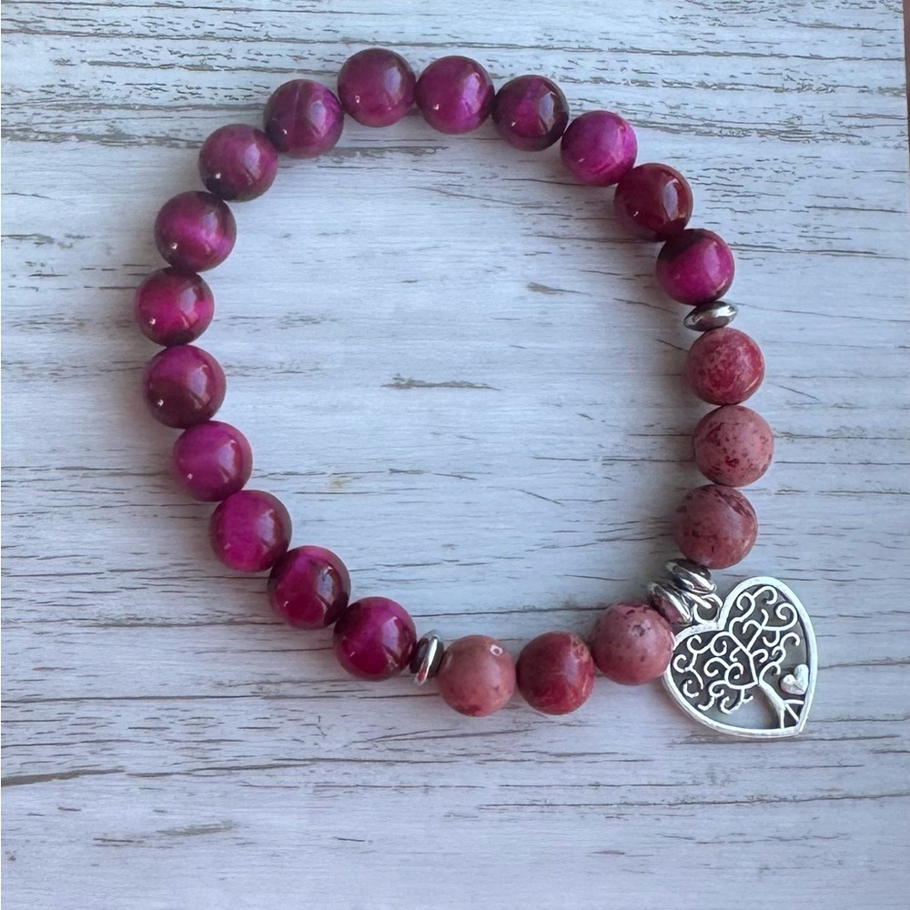 Pink Beaded Bracelet with Heart Charm